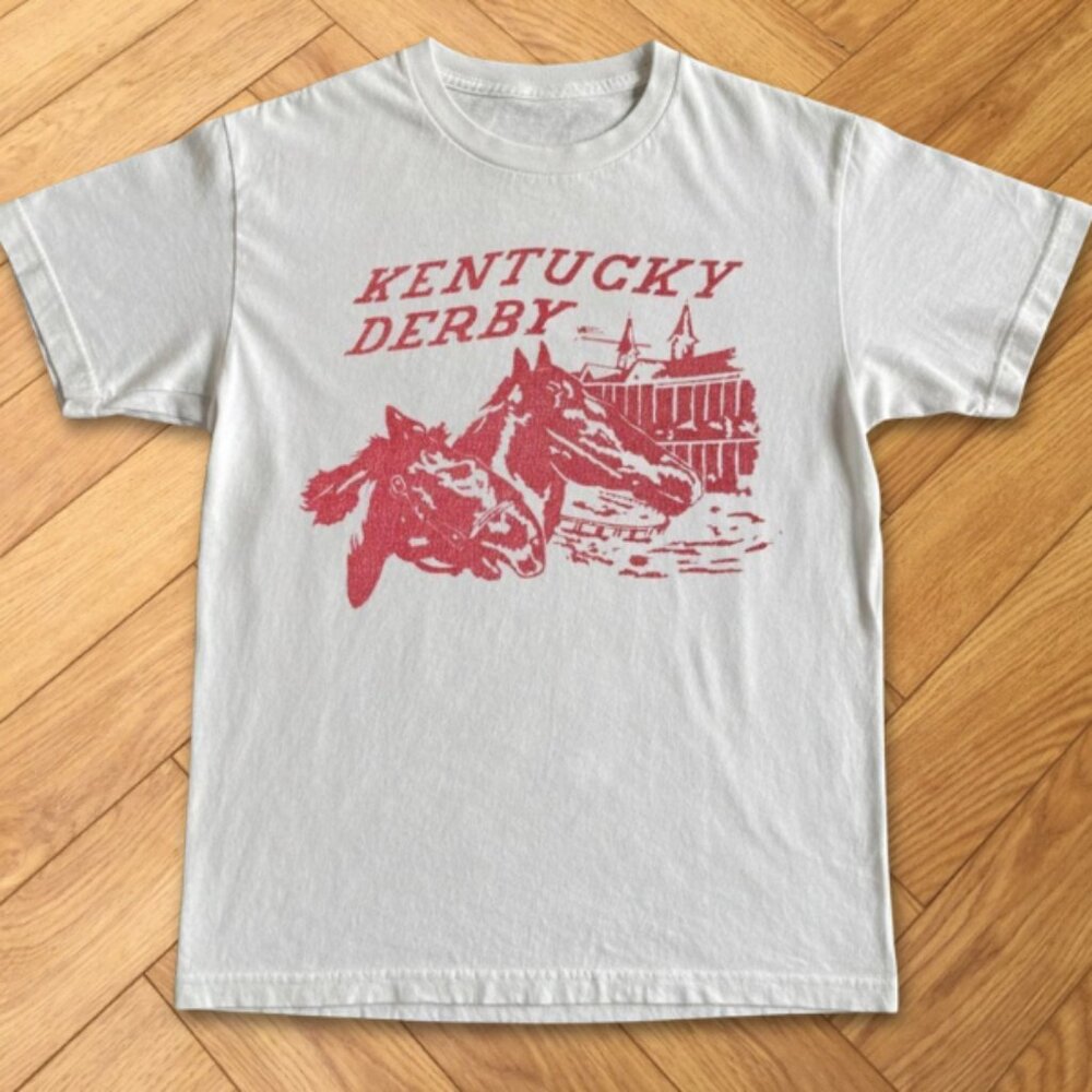 Kentucky Derby Horse Racing Graphic Tee White Equestrian Sports Style